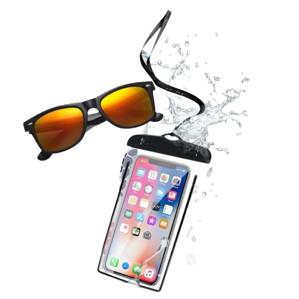 Black Sunglasses with Colored Lenses and Waterproof Phone Pouch 🆕